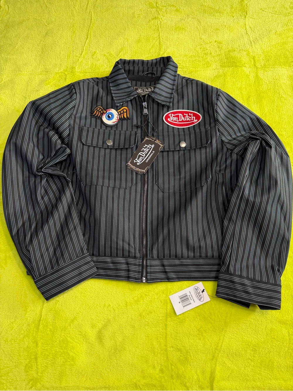 Von Dutch Women's Black Pinstripe Zip-Front Jacket M